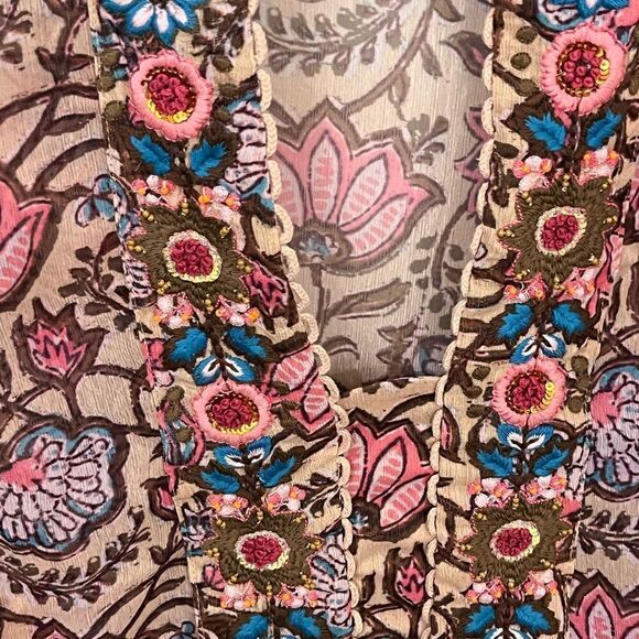 Soft Surroundings Pergola Floral Boho Embroidered Sheer Tunic Top M - Picture 4 of 6